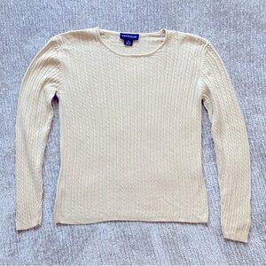 Ann Taylor Butter Yellow Cable Knit Sweater Size Medium Silk Gold Classic Office